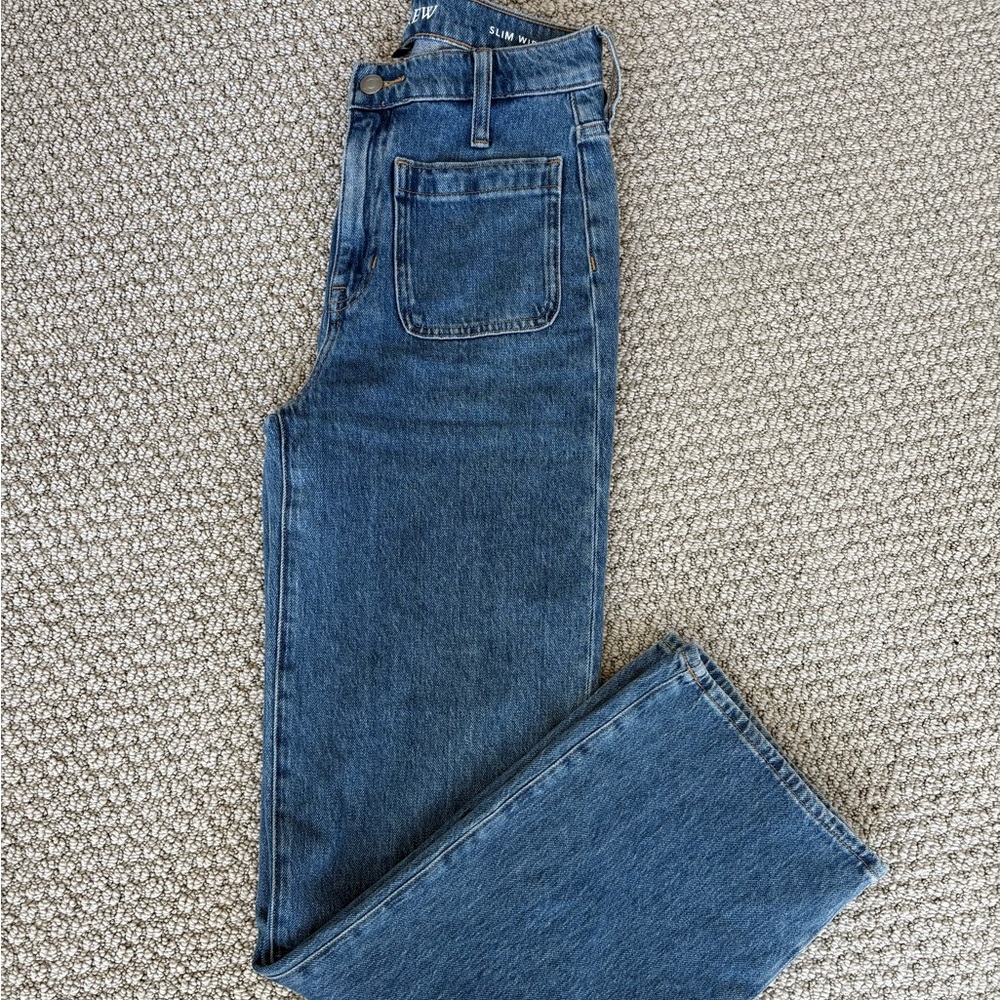 J. Crew High-Rise Wide Leg Jeans in Medium Blue Denim